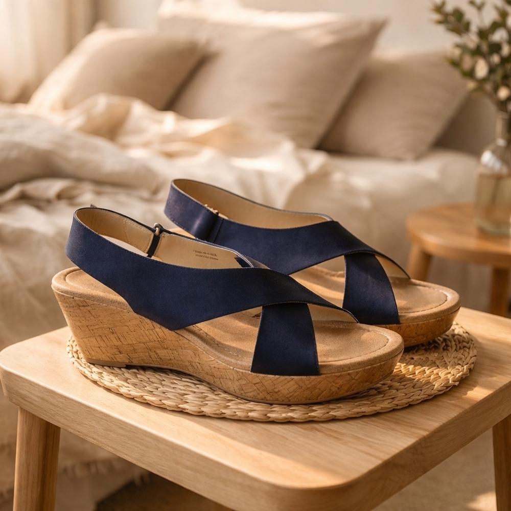 CL by Laundry Navy Wedge Sandals Size 10 - Picture 3 of 10